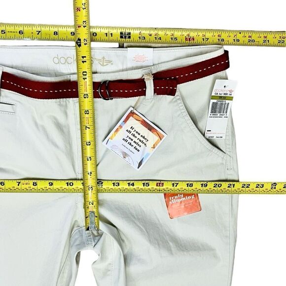 NEW Dockers Ivory Capri Cropped Maroon/Belted Pants Truly Slimming Stretchy 14 - Picture 8 of 15